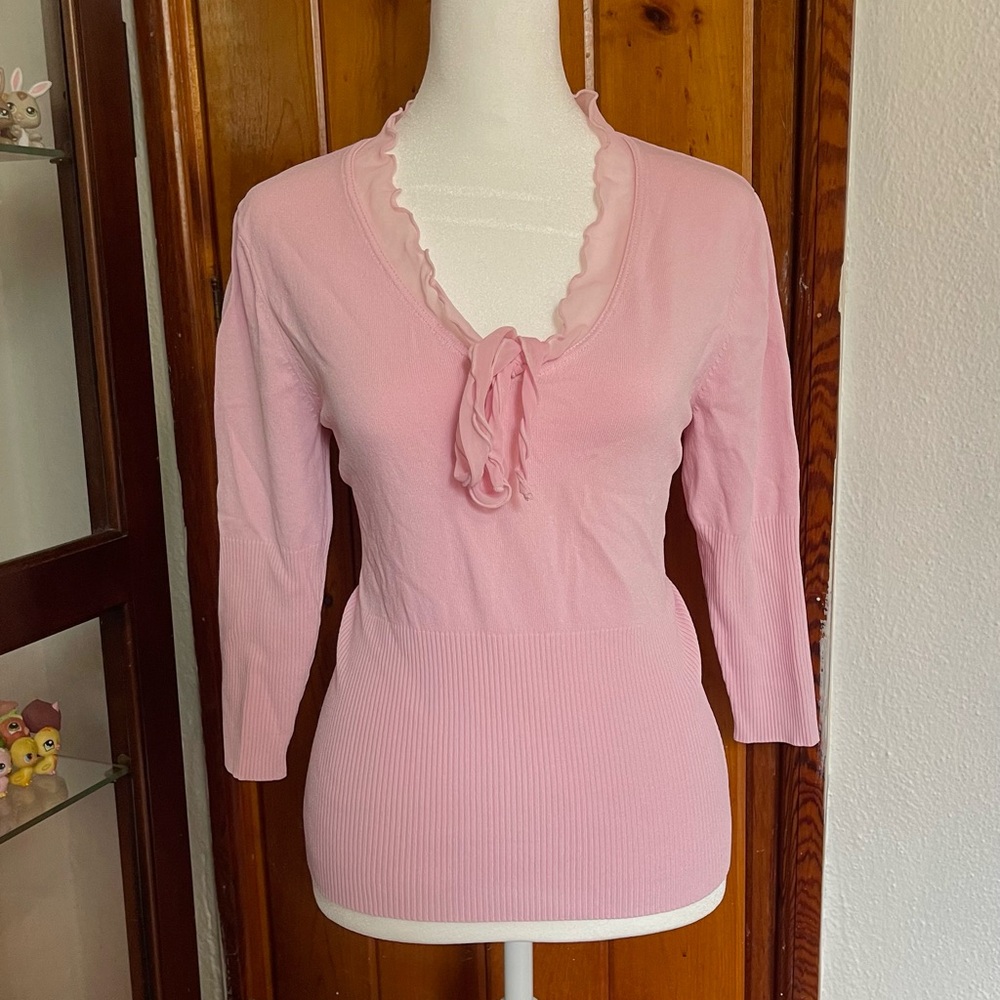 Michelle Nicole Light Pink Ruffle Neck Knit Top Size L